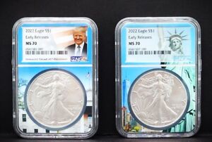 2 Coins 2022 Donald Trump & Statue Of Liberty Core  1 oz Silver Eagle NGC MS70