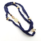 King Baby Studio Multi Wrap Blue Silk Bracelet With Gold Colored Cross Beads