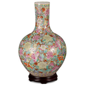 US SELLER - Hand Painted Imperial Canton Porcelain Chinese Floral Temple Vase