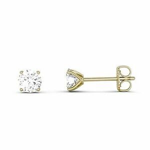 Genuine Diamond Round Prong Set Stud Earrings in 10k Yellow gold