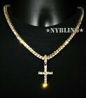 14k Gold Plated Tennis Chain Cross Pendant CZ Choker Necklace ICED Jewelry 5MM