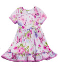 New Boutique Girls Size 6 Short Sleeve Ruffle Silky Soft Floral Butterfly Dress