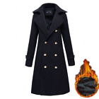 Mens Double Breasted Military Jacket Outwear Winter Warm Wool Blend Trench Coats
