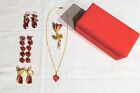 Vintage Red And Gold Toned Mixed Jewelry Lot With Red Velvet Box