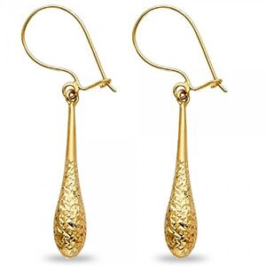 Solid 14k Yellow Gold Teardrop Dangle Earrings Diamond Cut Hollow Fashion