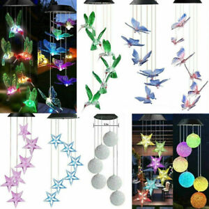 Solar Wind Chimes Light LED Garden Color Changing Hanging Butterfly Heart Star