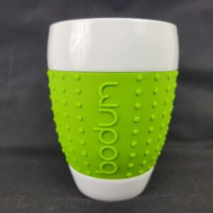 BODUM Pavina 12 oz White Porcelain Cup w Green Dotted Silicone Grip, 4.5