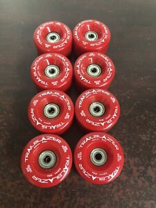 Red Outdoor Quad Speed Roller Skate Wheels + Bag. Set Of 8