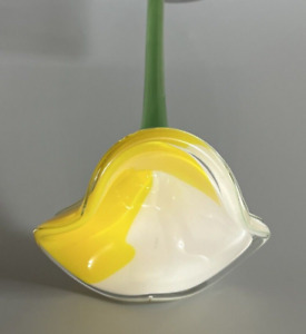 Hand Blown Art Glass Long Stem Flower Yellow White Lily Style 19