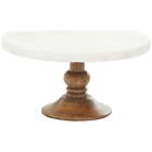New ListingModern Round Marble Cake Stand with Carved Wood Base and White Top Finish