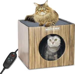 PETNF Heated Outdoor Cat Enclosure House Weatherproof Pet Heating Mat Cube