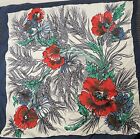 Carol Anderson Signed Cabi Square Cotton Scarf Floral Carnations Red Navy 30x30