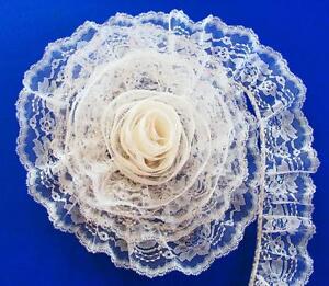 IVORY~3 Inch Wide Ruffled Floral Lace Trim~By 5 Yards