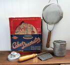 Vintage Kitchen Gadgets utensils mixed lot strainer measuring cup cake decorator