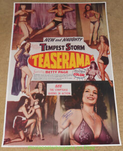TEASERAMA MOVIE POSTER Bettie Page 24x36 Inch C.Print TEMPEST STORM Autographed