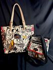 (2) Sak Roots PEACE Bird Tote & Crossbody Purse White Bags Great Condition!