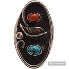 Early Native American 1920'S NAVAJO CORALTURQUOISE INGOT SILVER RING SIZE 8.75