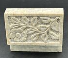 New ListingVTG Carved Stone Floral Trinket Box Rectangular 3 X 2 X 2 Inches Cream Color