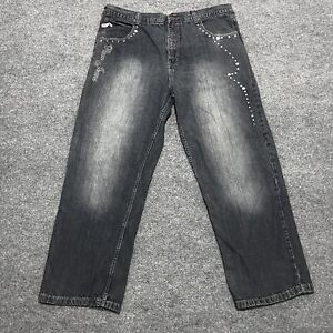 PACO Jeans Mens 42 X 33 Black Denim Baggy Carpenter Hip Hop Y2K Beaded Grunge