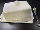LARGE Porcelain Butter Dish Butter Keeper w/ Lid Knife for Countertop