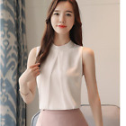 Korean Fashion Women Sleeveless Stand-Up Chiffon Career Office Tops Blouse Shirt