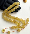 Natural Baltic Amber 56g. Egg Yolk Islamic Prayer Rosary Barrel 33 Beads Tesbih