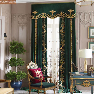 luxury villa embroidered green thick velvet cloth blackout curtain valance B640
