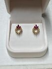 VINTAGE 14K YELLOW Gold Heart Shaped .25ct. Natural Diamond and Ruby Earrings