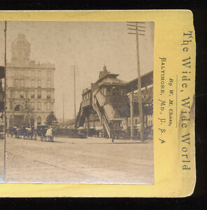 1870s-80s Stereoview 33rd Street Elevated Railroad Station, Union Dime Bank