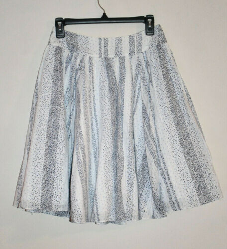 Liz Claiborne Pleated Vintage Striped Dot Cotton Skirt w/ Gradient Blues