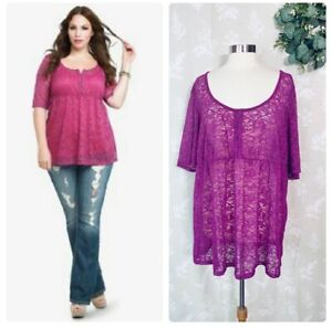 Torrid Blouse Purple Lace Babydoll Short Sleeve Shirt Top Plus Size 3 3X 22 24
