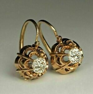 1Ct Round Cut Diamond Vintage Solitaire Drop/Dangle 14K Yellow Gold FN Earrings