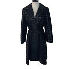 Vintage Womens Trench Coat Size Medium Faux Leather Geometric Print Belted