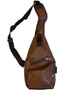 Leather Sling Bag Shoulder Bag Travel Bag Backpack Crossbody Brown USB Unisex