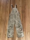 VINTAGE Carhartt Overalls Brown Bib Canvas Double Knee Lined R02 BRN 34x30 34x28