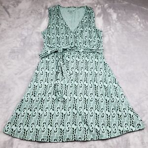 Toad & Co Dress Womens Size L Green Knit Faux Wrap Sleeveless Knee Length Tie