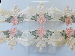 Pink & Antique White Floral Embroidered Border Eyelet Trim/Sewing/Craft/5
