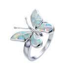 Beautiful Butterfly Silver White Simulated Opal Ring Bridal Jewelry Size 7