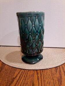 New ListingMid Century Pottery Vase Teal Blue Ombre Glaze Quilted Diamond Pattern Planter