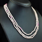 184 Cts Natural 3 Strand Pink Rose Quartz Round Cut Beads Necklace JK 03E342