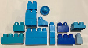 Mega Bloks Lot of Jumbo Building Blocks BLUE MIX Blocks Mixed Size - 16 Pieces