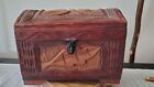 New ListingHand Carved Arch Wooden Treasure Chest Folk Art Patterned Oak Leaves Pirate Box