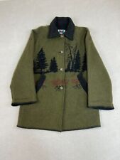 VINTAGE Wooded River Coat Womens Large Green Outdoor Blanket Duster Mid Length