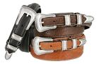 Western Silver Engraved Rope Edge Ranger Genuine Leather Belt