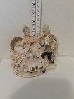 Vintage DRESDEN Porcelain Lace Figurine Victorian Couple Sitting LACE AS IS