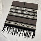 Vtg Mexican Native American Woven Wool Striped Poncho Serape Aztec gray 34x38