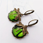 Earrings Women Vintage Boho Dragonfly Green Crystal Dangle Jewelry Retro Gift