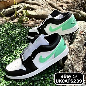 Nike Air Jordan 1 Low Shoes White Black Green Glow 553558-131 Men's Multi Size
