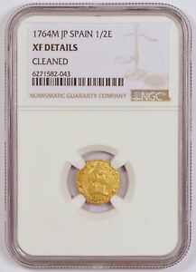 1764-M 1/2 Escudo Gold Coin of Spain, Charles III, Madrid Mint, NGC XF Details