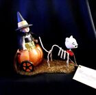 HALLOWEEN Bethany Lowe Witch in Pumpkin Cart Pulled by Skeleton Cat -7 1/2